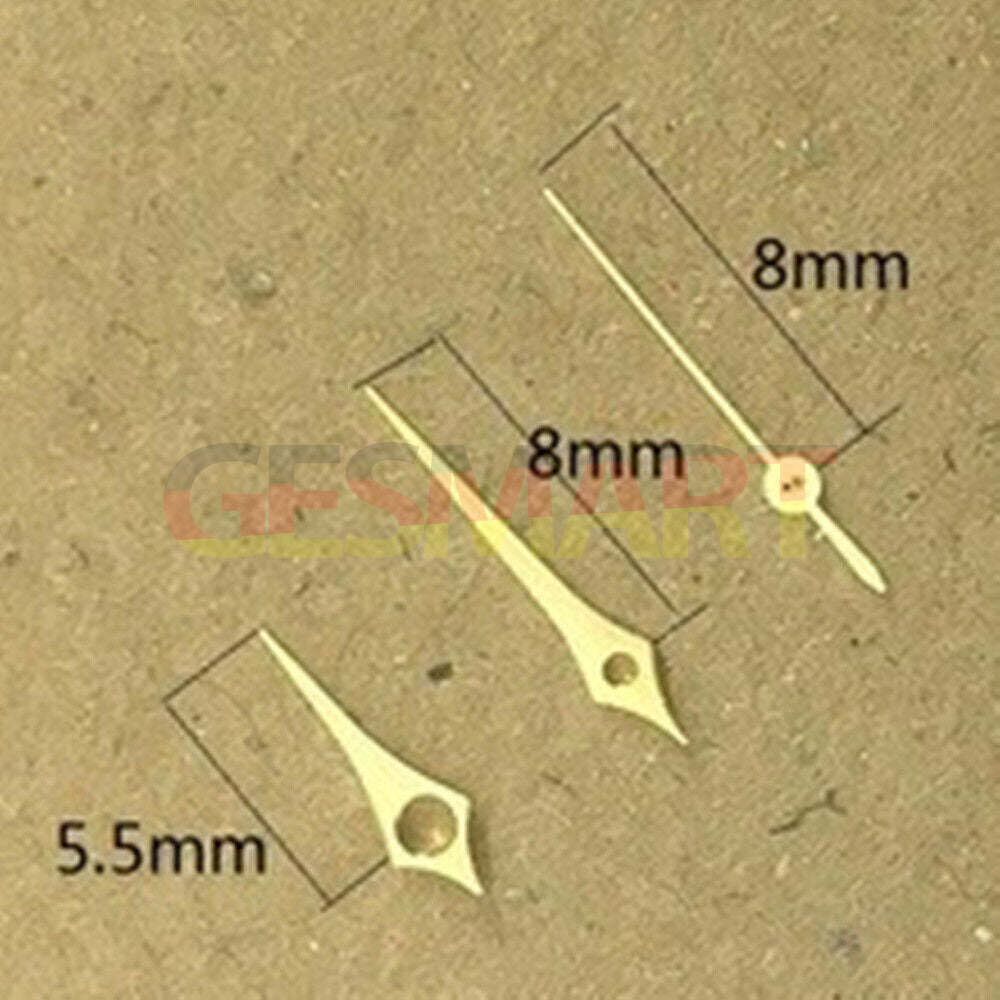 8mm Rhombus golden watch hands by Epson, non-luminous for TMI VJ12 quartz movement.