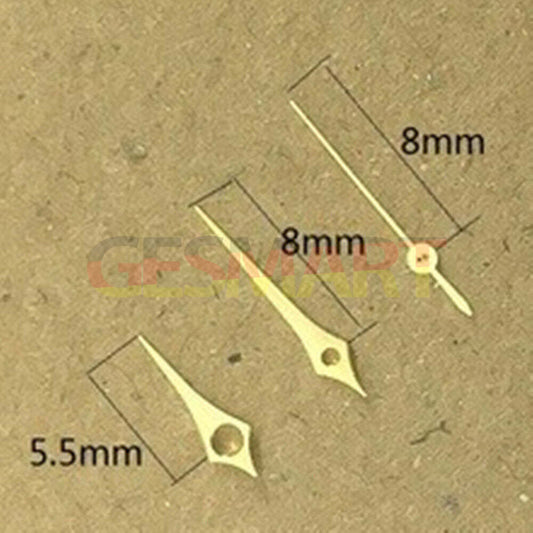 8mm Rhombus golden watch hands by Epson, non-luminous for TMI VJ12 quartz movement.