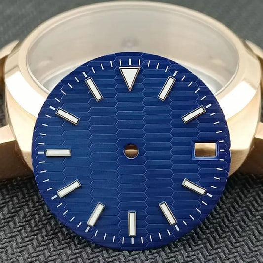 Silver nail markers blue Datejust dial with green lume, 28.5mm for NH35 NH36 watches.