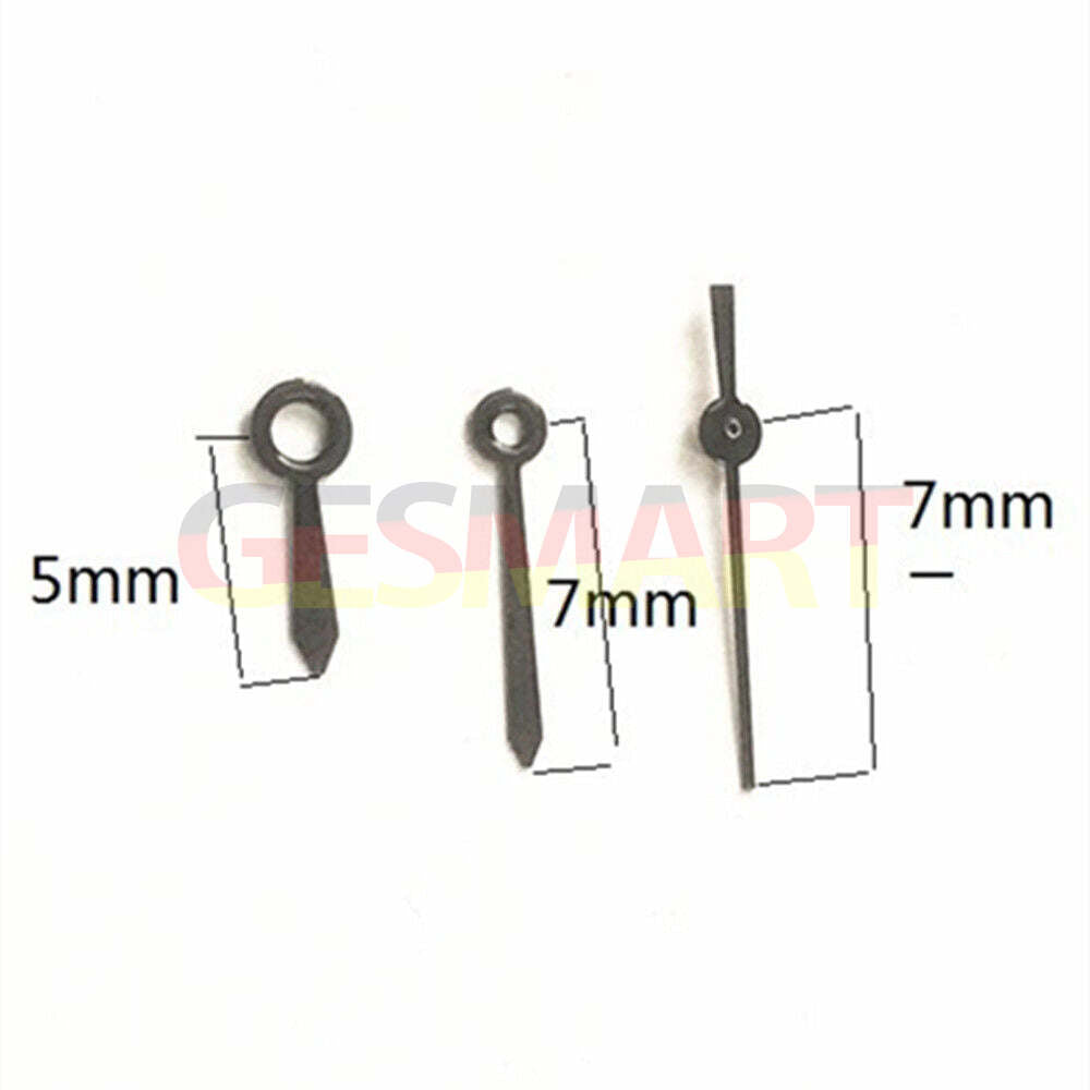 7mm matted black watch hands for Epson TMI VJ22 quartz movement, perfect for precise timekeeping.