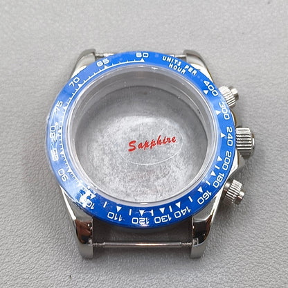 40mm Mens Watch Steel Case Blue Bezel for Daytona VK63 VK64 Fits 20mm Strap