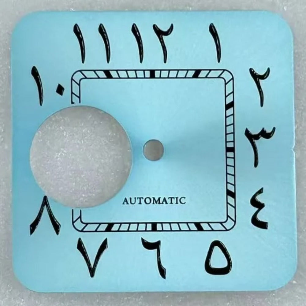 27mm Light Blue Sunburst Hollow Arabic Green Lume Square Dial for NH70/NH38