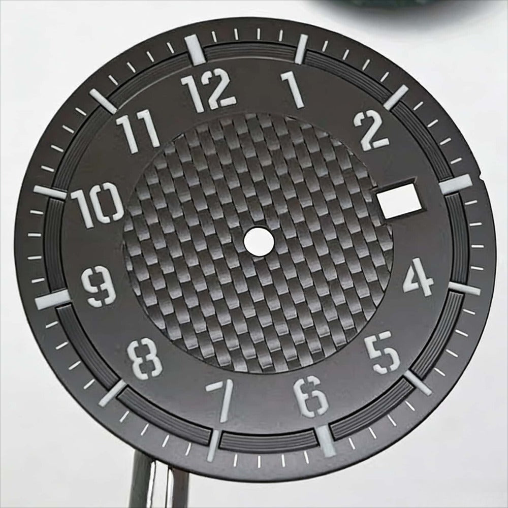 34mm Dark Brown Weaving Vein Green Lume Watch Dial Fit for NH35 NH36 Movement