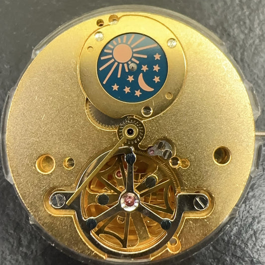 China Made Golden Mechanical Movement Moon Phase At 12 Flywheel Watch Repair Part