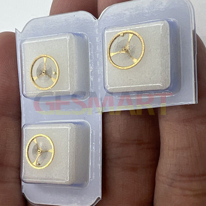 Golden balance wheel with hairspring for Orient 46941 46943 movement, ensuring precise timekeeping performance.