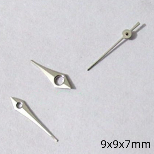 Silver 9mm arrow-shaped watch hands with trim for Miyota 2035 movement