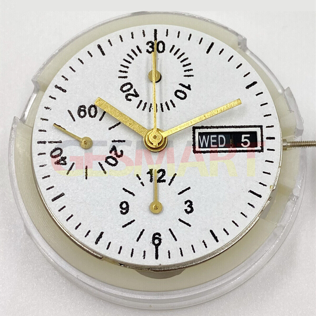 SHANGHAI 7750 black watch with automatic mechanical movement, day-date feature, and small seconds at 9 o'clock