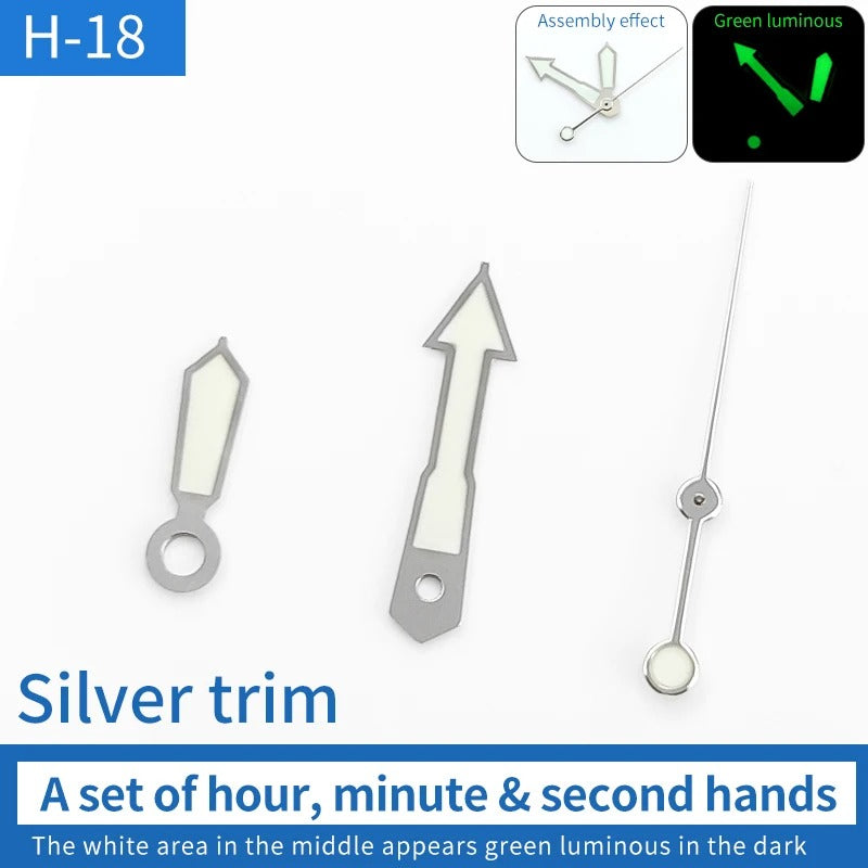 Silver Trim Arrow Vintage Green Lume Watch Hands Fit For Skx007/009 NH35 7009 6309