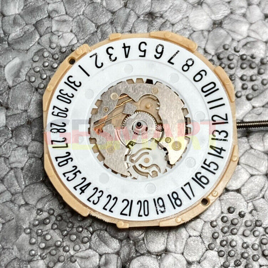 Sunon SP28 quartz watch movement with 3 hands, date window at 3 and 6 o?clock positions, precision timing.
