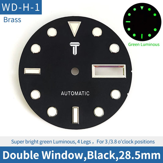 C3 Green Lume Silver Trim Nail 28.5mm Black Watch Dial Fit For Skx007 NH35 NH36