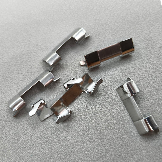 6 PIECES Silver Polished Steel Curved End Links Spring Bars Bracelet Watch Band Strap