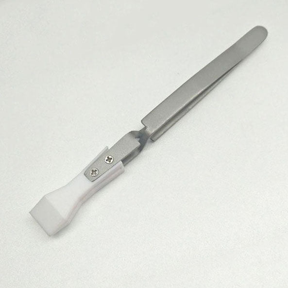 Wide headed PTFE tweezers, acid and alkali resistant, reverse self-locking for secure handling.