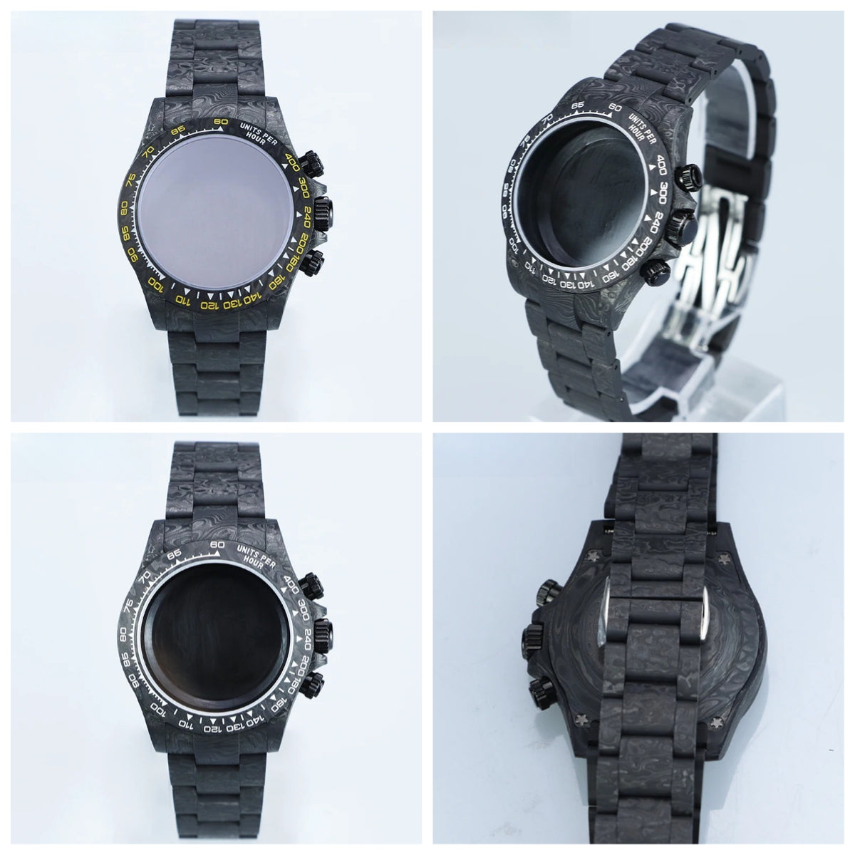 Carbon Fiber Case 38mm Yellow Text Carbon Fiber Bezel, Sapphire Crystal, 3ATM