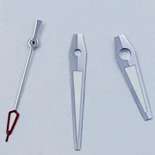 Silver trim lume red tip watch hands set, compatible with NH34 NH35 NH36 movements, precise fit and visibility.