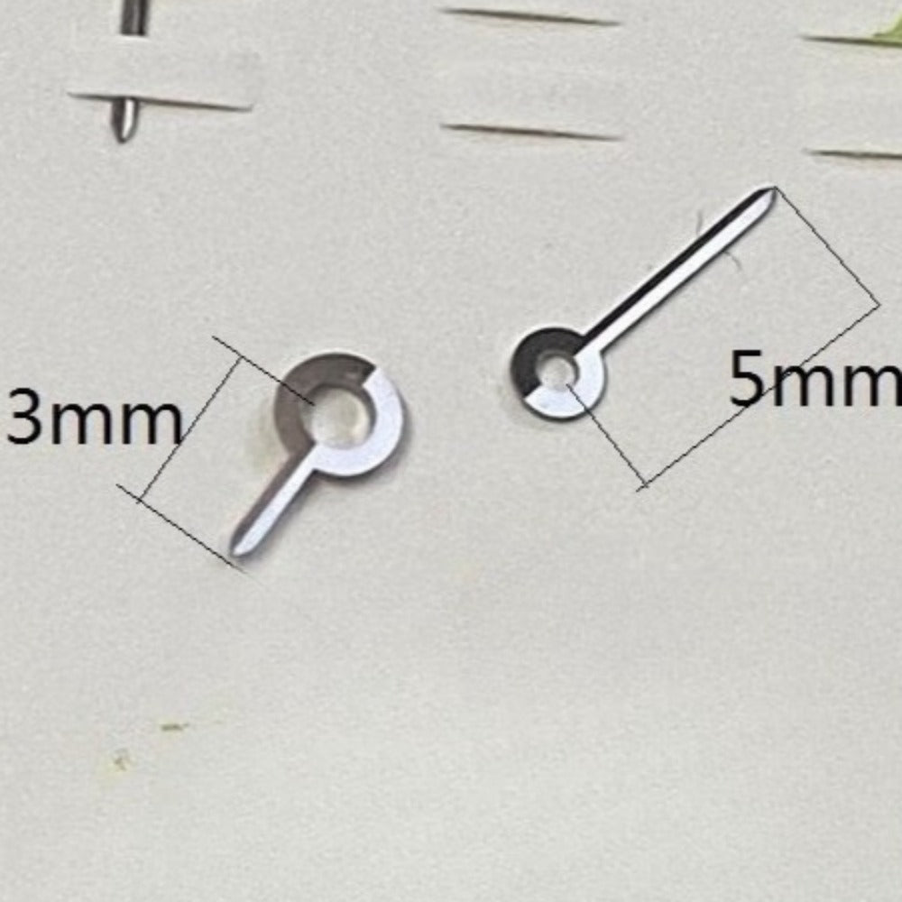 Dark silver watch hands sized 3x5mm, compatible with Ronda 763, 762, 751, 1062, 1063 movements.