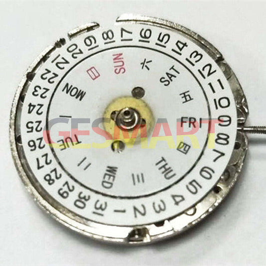 Seagull ST1632 automatic watch movement showing day and date calendar functions, China made.