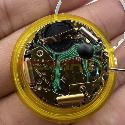 Swiss Made ISA 8171 quartz watch movement with date at 6, multifunctional precision.