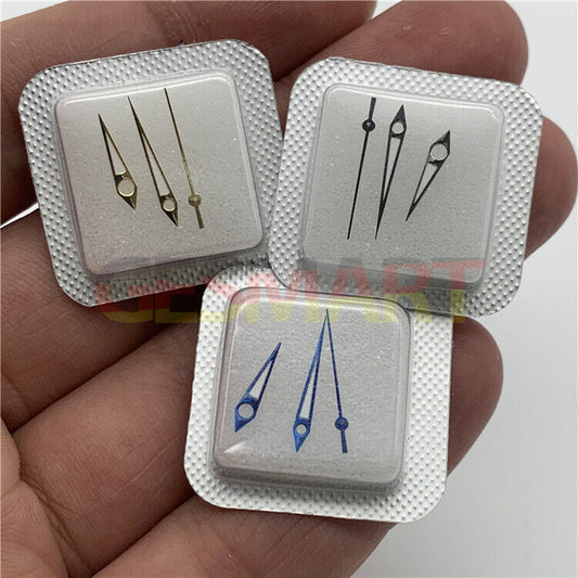 Green luminous three hands set for Miyota 8200 movement, enhancing watch visibility and style.