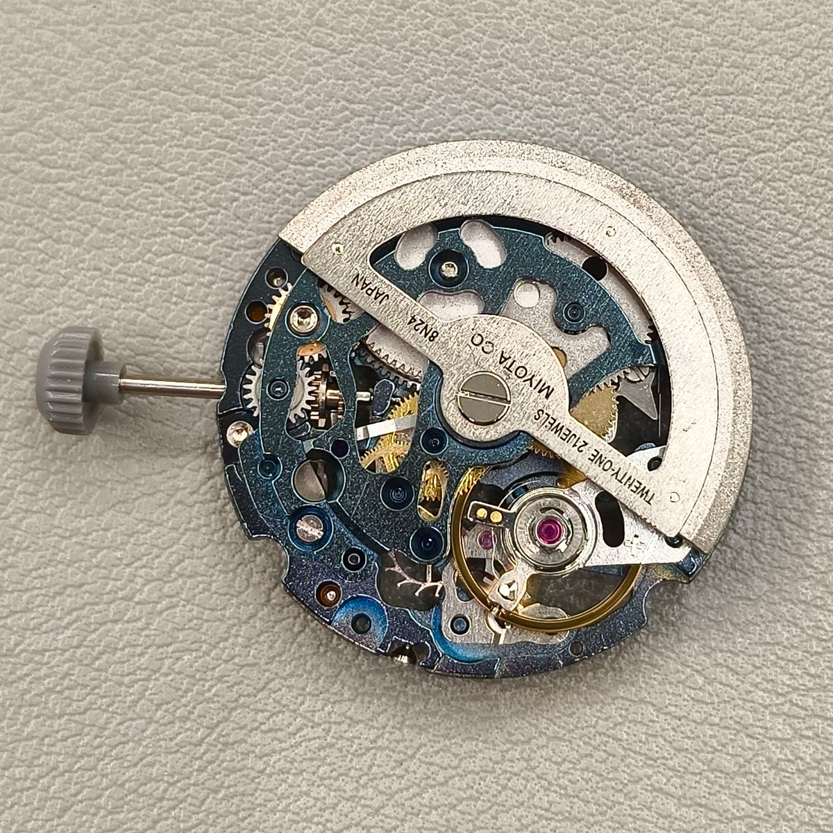 Japan Miyota 8N24 Blue+Silver Hollow Automatic Mechanical Movement