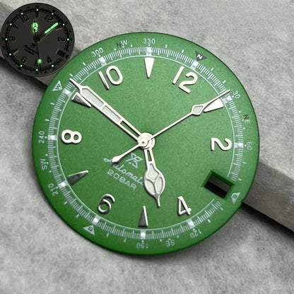 28.5mm Vintage Watch Dial Hands Green Luminous For SKX Mod Fit NH35/36 Movement