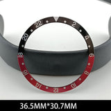 36.5/30.7mm Green Lume Aluminum Black+Red Watch Bezel Slope White Font Watch Part
