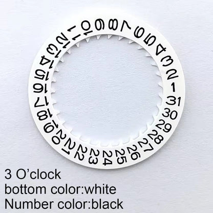 Black font date wheel with white disk for NH35/NH36 movement, date displayed at 3 o'clock position.
