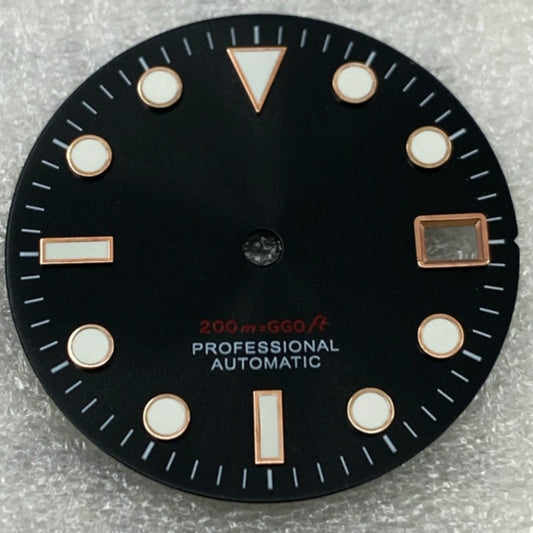 Green luminous rose gold-trimmed nail watch dial on black, compatible with NH35/36 movement.