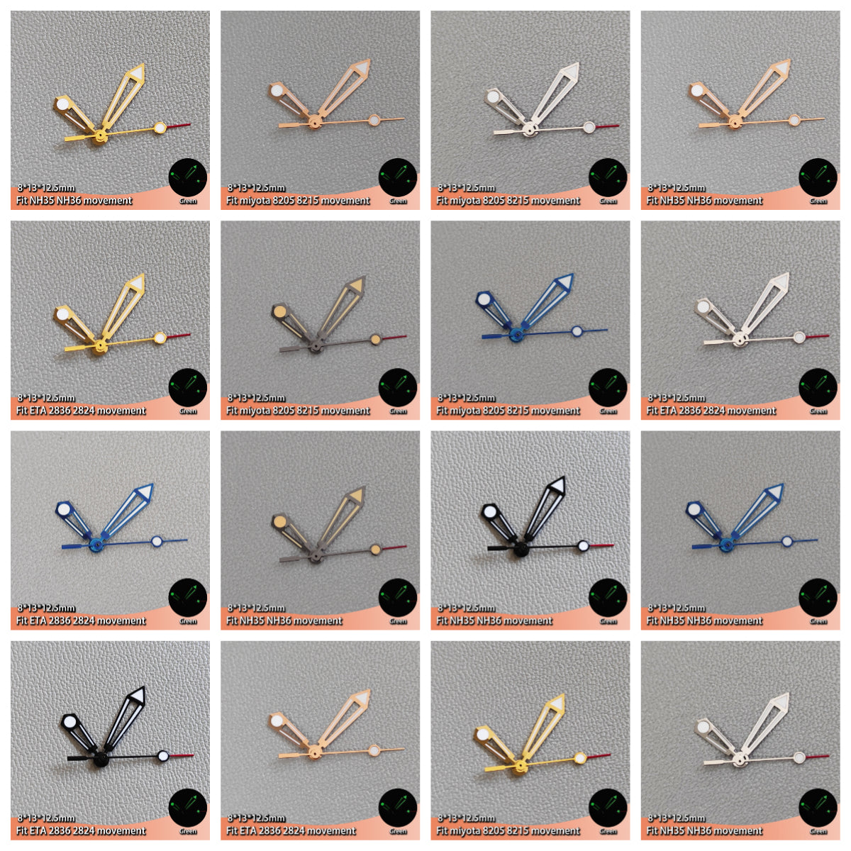Luminous Green Watches Hands for NH35 NH36 Series ETA 2836 2824 Miyota 8205 8215