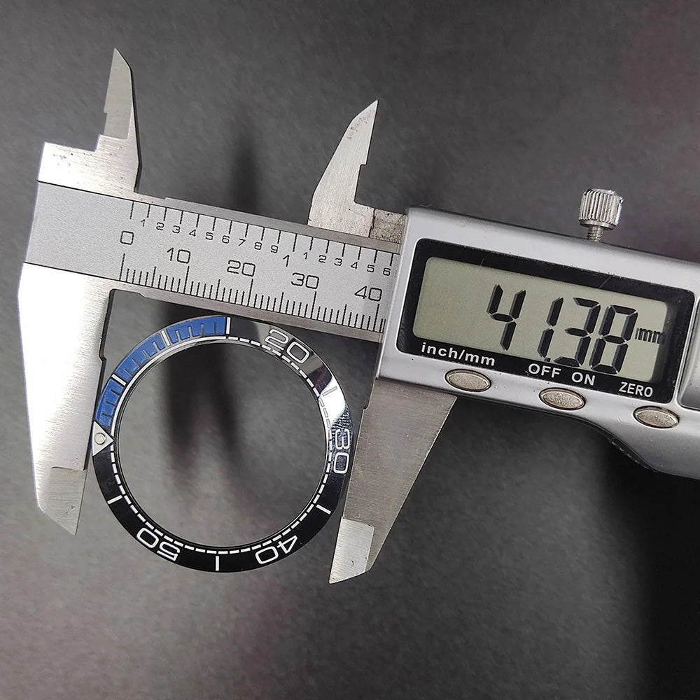 Sloping 41.5x32.8mm ceramic bezel GMT diving watch insert, durable replacement for men's watches.