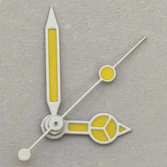 12.5mm Lemon Yellow Painted Watch Hands White Trim Green Lume for NH35/36/4R/7S