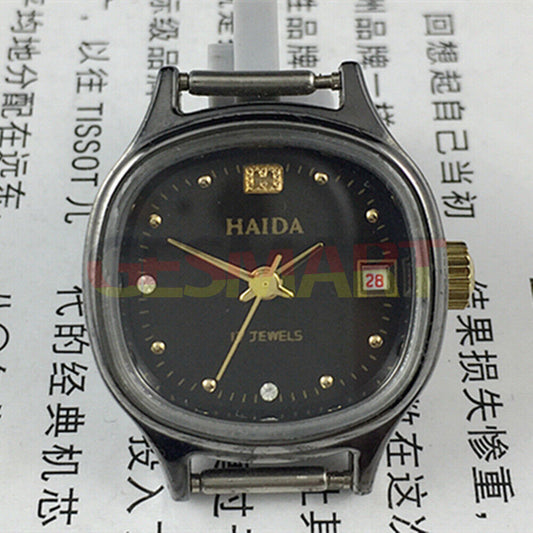 HAIDA ladies manual mechanical watch with imitation diamonds, 17 jewels, square case design for elegant wear