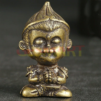 Solid copper Sun WuKong trinket, vintage hand-carved bronze figurine, detailed craftsmanship.