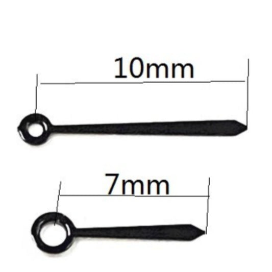 Set of 10x7mm black watch hands designed for Ronda 763, 762, 751, 1062, 1063 movements, precise fit.