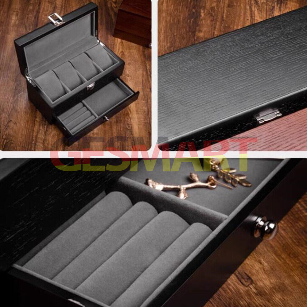 Double-layer men's watch box, organized storage for watches and jewelry with elegant display design.