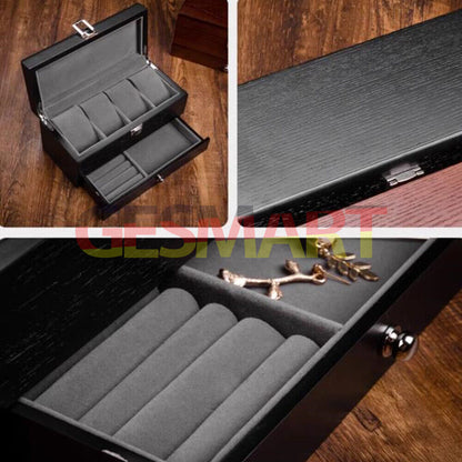 Double-layer men's watch box, organized storage for watches and jewelry with elegant display design.