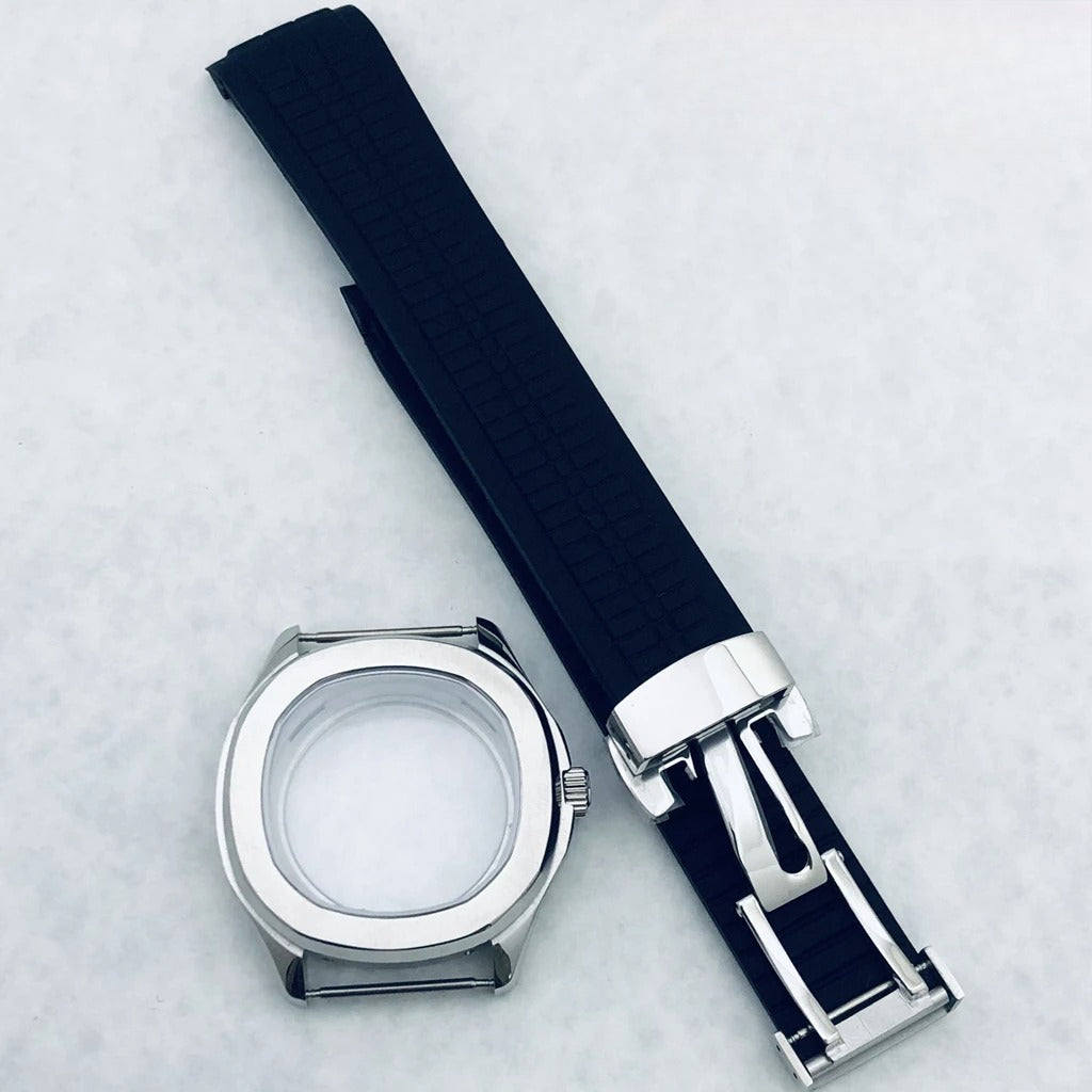 42mm Silver Watch Case Sapphire Glass Rubber Strap For NH35/34 NH36/38 NH70 NH72
