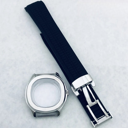 42mm Silver Watch Case Sapphire Glass Rubber Strap For NH35/34 NH36/38 NH70 NH72