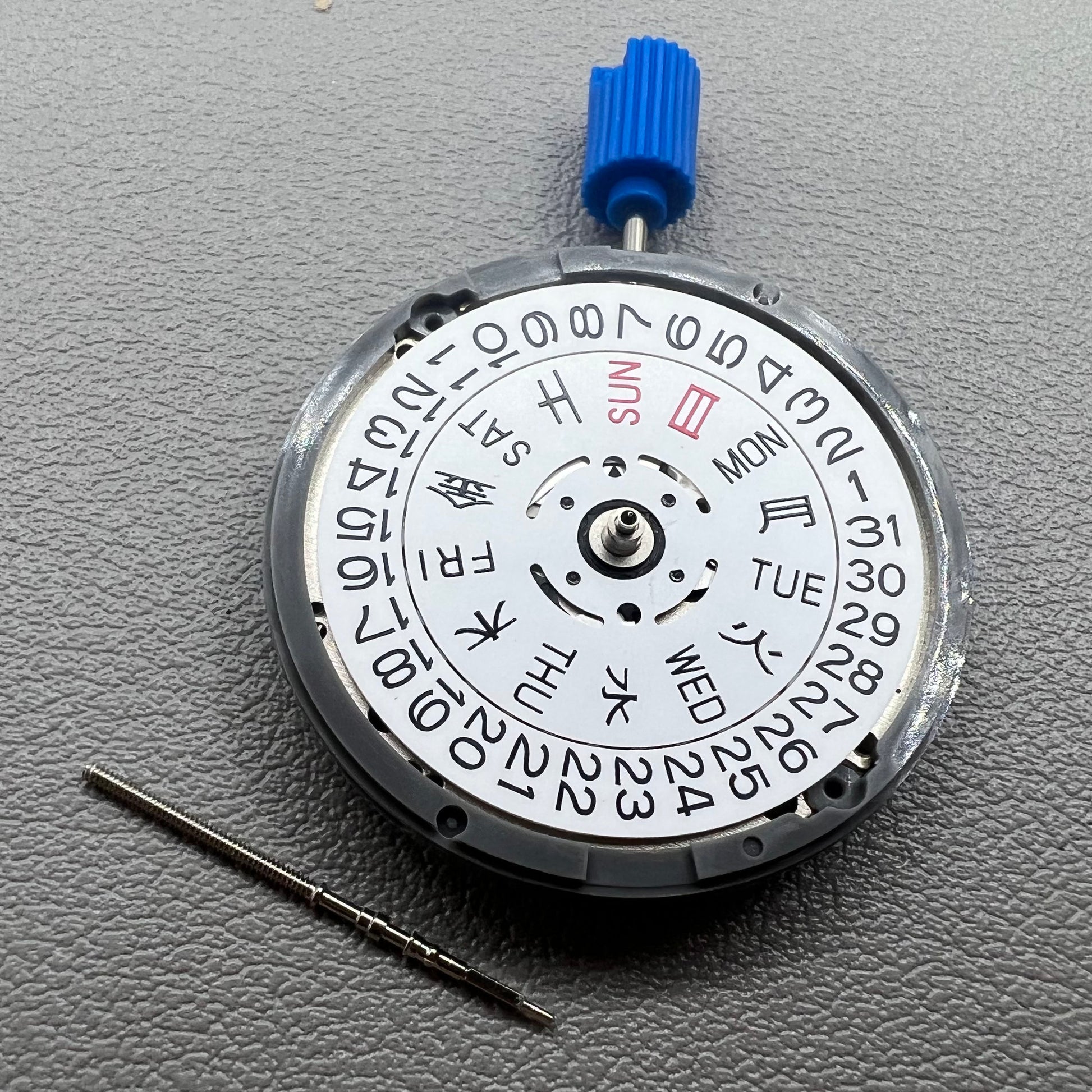 Japan NH36 automatic watch movement showing date dial and crown at 3 o?clock position