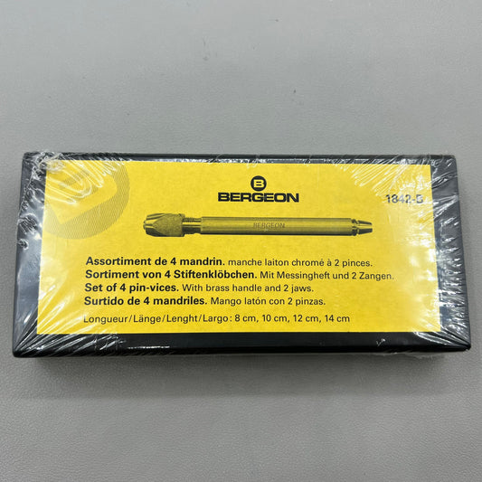 Swiss Bergeon 1842-B set of 4 square head pin vices holders for precise watch repair tasks.