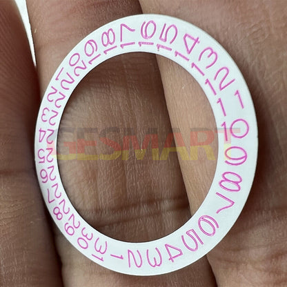 Pink character date wheel for NH35 NH36 movement, white background, precise time adjustment accessory.