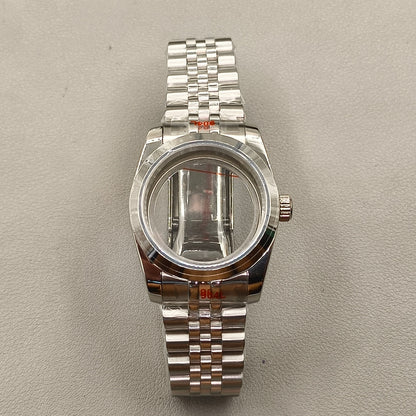 36mm Silver Watch Case Bevel Edge Bezel Sapphire Glass For NH35 NH36 NH38