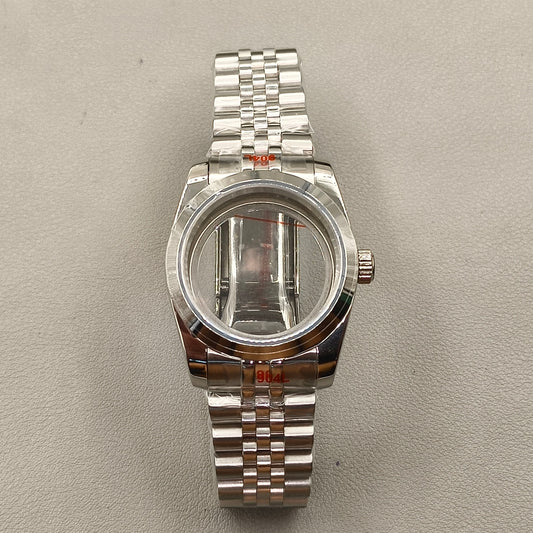 36mm Silver Watch Case Bevel Edge Bezel Sapphire Glass For NH35 NH36 NH38