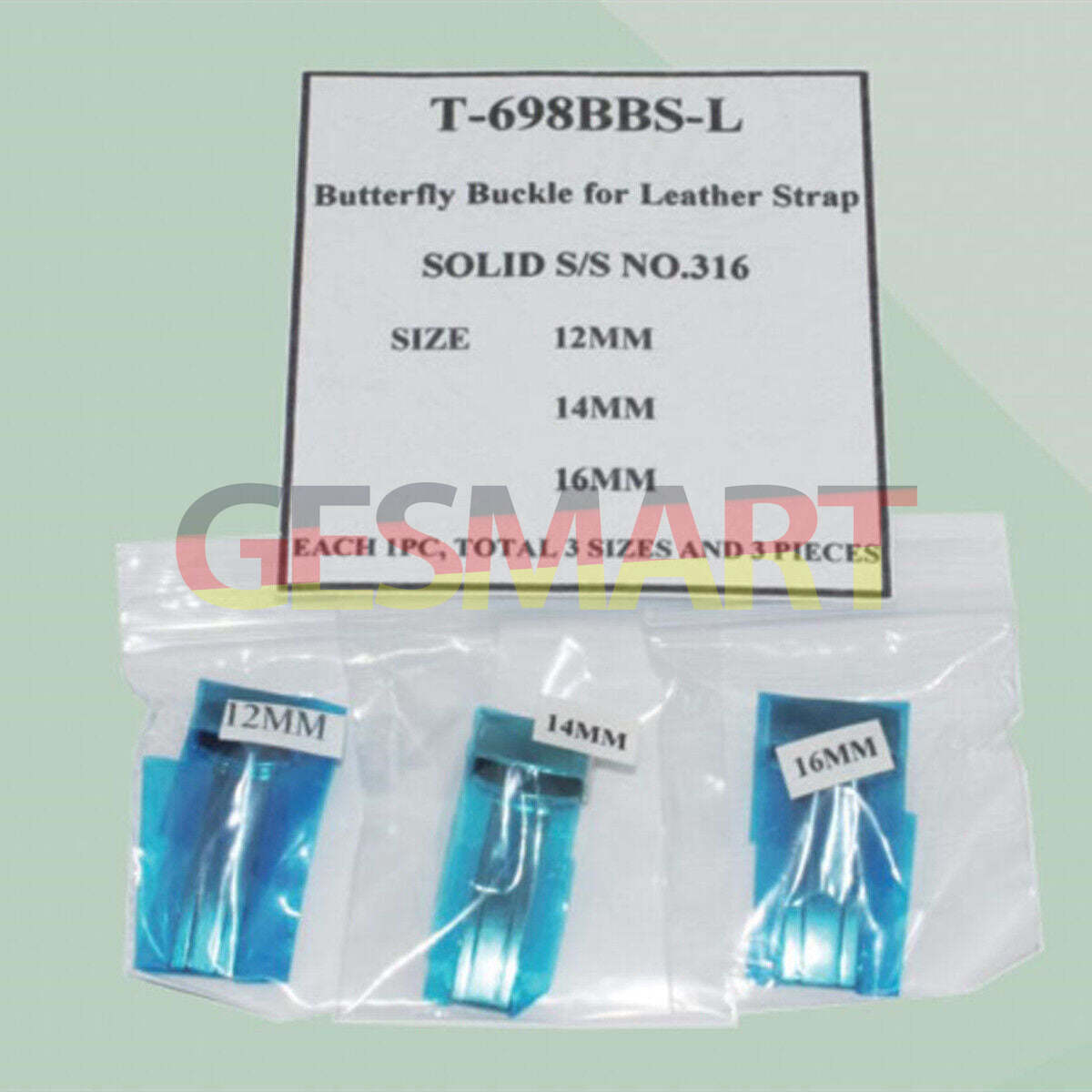 1. Set of 3 stainless steel butterfly buckles for 12-16mm leather watch straps.  