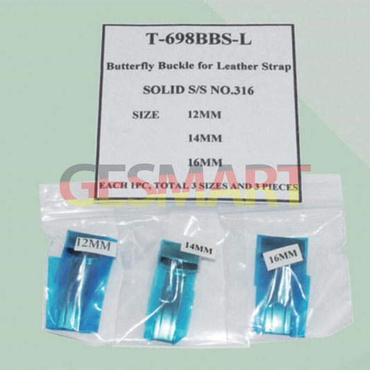 1. Set of 3 stainless steel butterfly buckles for 12-16mm leather watch straps.  