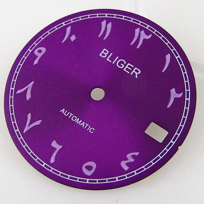 Bliger 29mm multicolor watch dial with green lume, compatible with NH35A NH36A automatic movements.