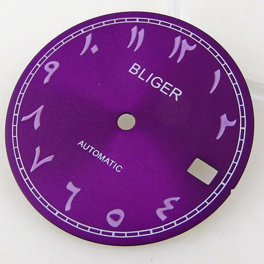 Bliger 29mm multicolor watch dial with green lume, compatible with NH35A NH36A automatic movements.