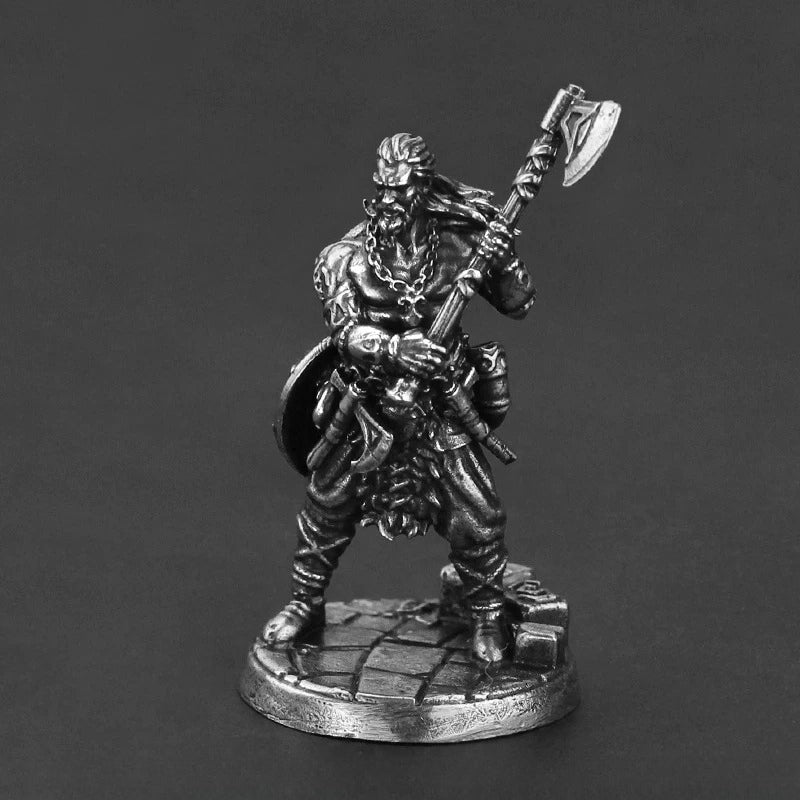 White Brass Figurine Igor Viking Warrior Miniature - Braided Beard Battleaxe Wargame Figure
