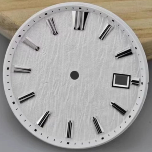 White Modified Tree Vein watch dial 33.5mm, compatible with NH35 NH36 movements, sleek design.
