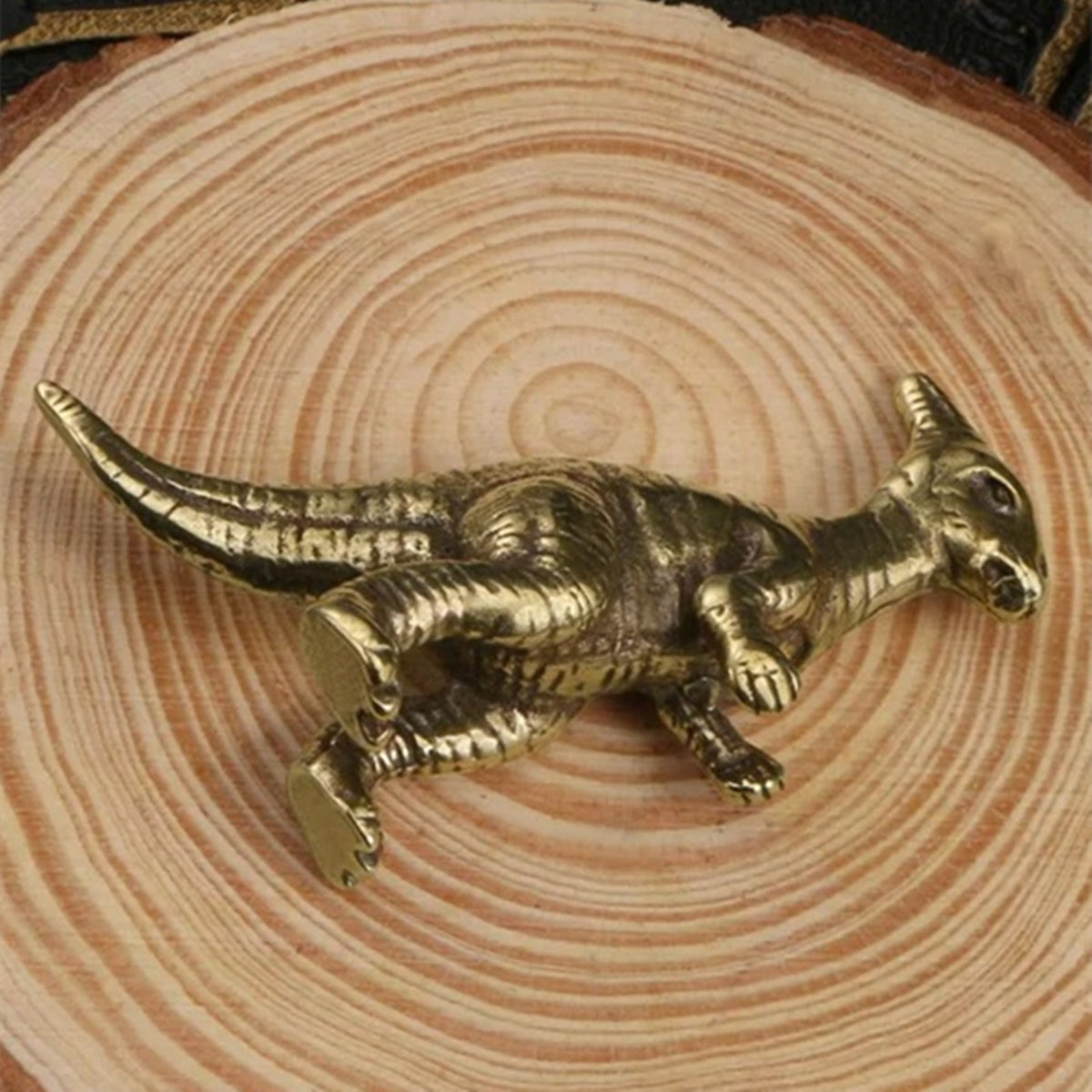 Hand-carved solid copper Coelurosaur bronze model, detailed Jurassic Cretaceous dinosaur figurine.