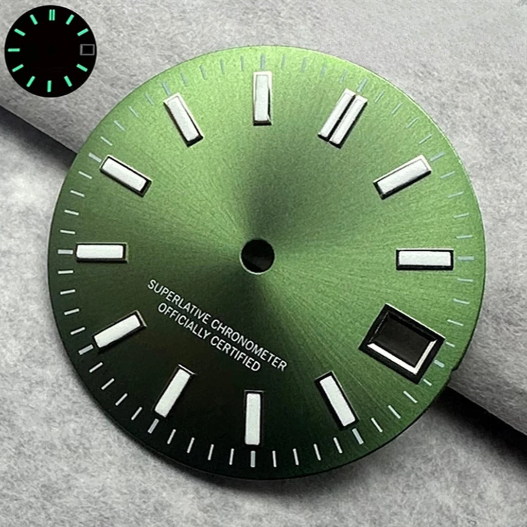 28.5mm Multicolor Date Window Green Luminous Dial For NH35  NH36/4R/7S Movement
